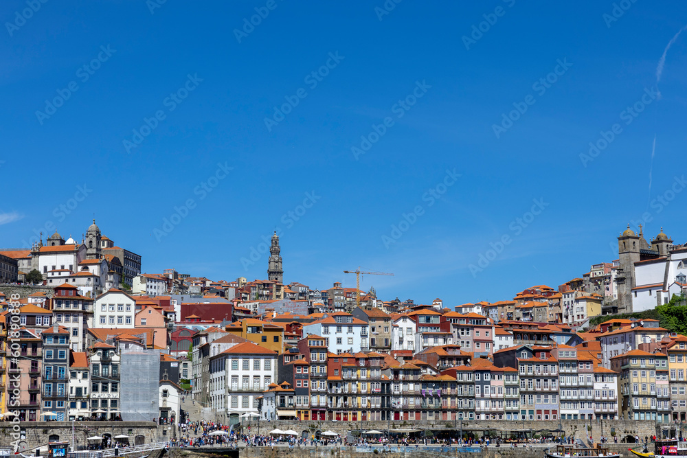 Porto, Portugal. Cityscape of the old town in summer, with a view of the typical town houses.