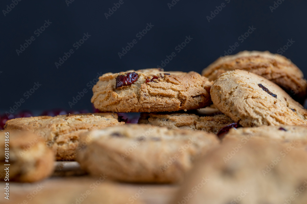 Fresh oatmeal cookies with dried red cranberries Fresh oatmeal cookies with dried red cranberries