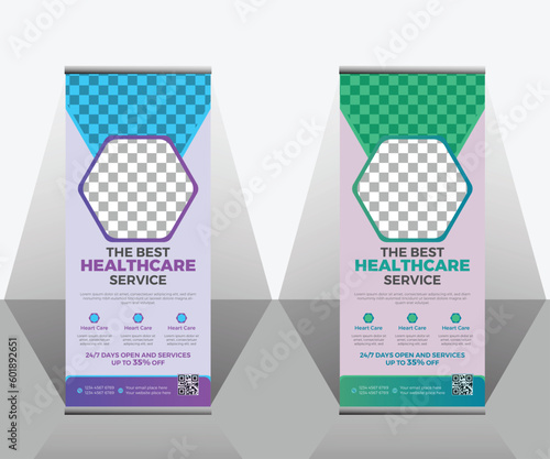 modern roll up stand banner template design for a medical, health care, dental care, business agency.