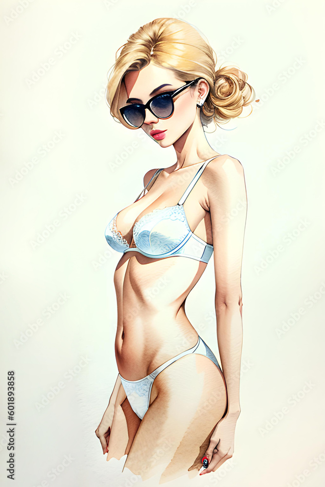 Obraz premium Fashion illustration sketch of girl in swimwear