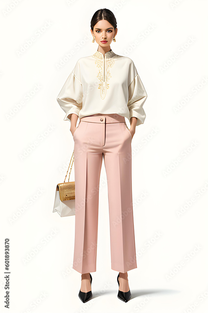 Fashion illustration sketch of trendy woman in elegant stylish business look