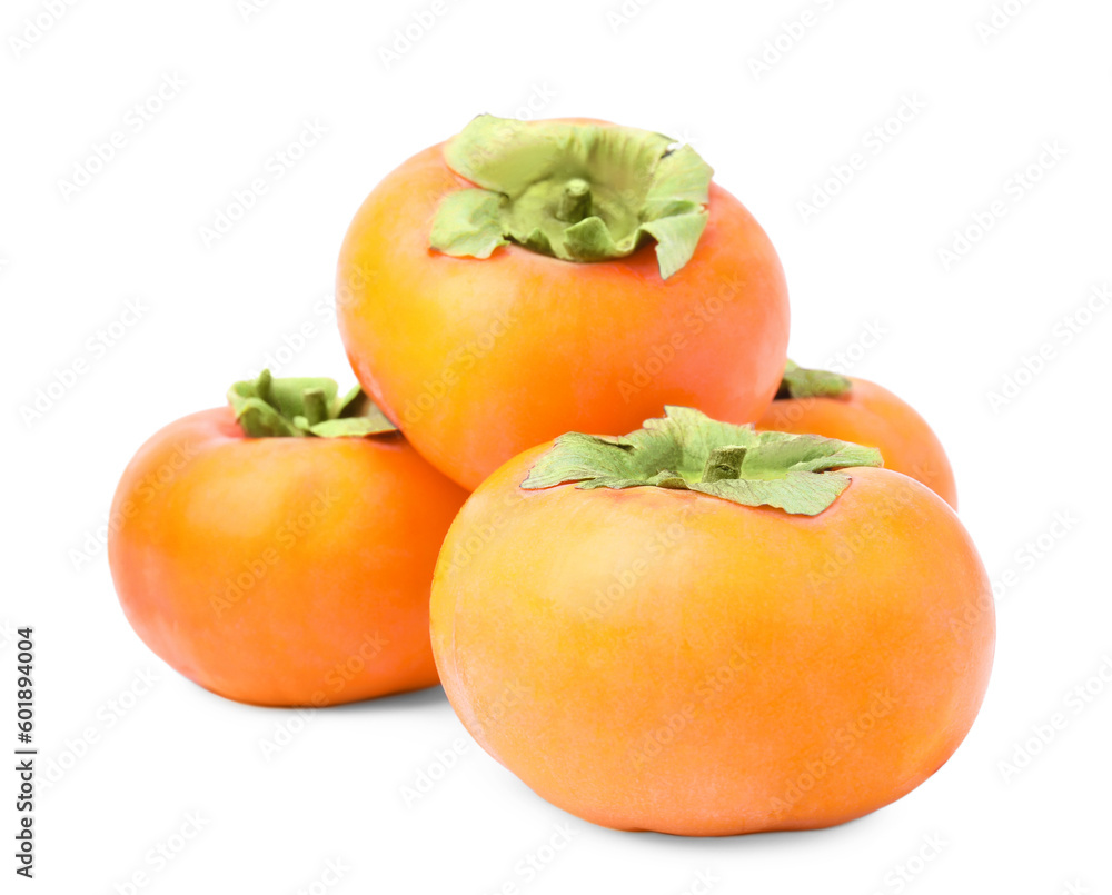 Whole delicious juicy persimmons on white background Whole delicious juicy persimmons on white background