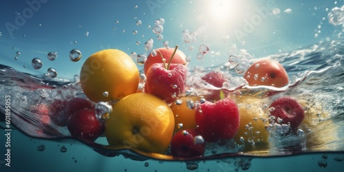 drop water fresh food healthy vitamin fruit white background strawberry green. Generative AI.