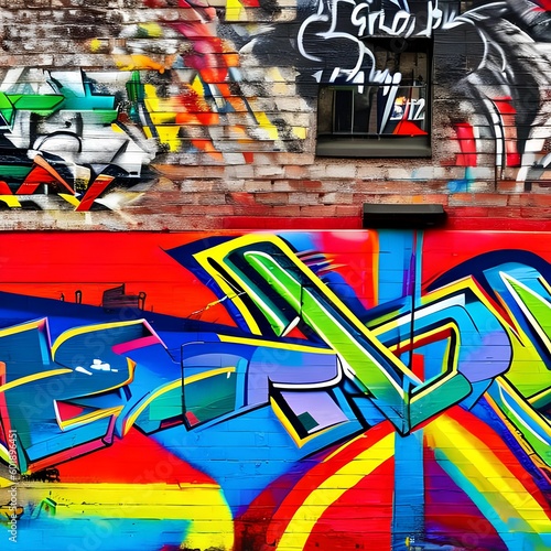 210 Graffiti: An urban and edgy background featuring graffiti in bold and vibrant colors that create a rebellious and artistic vibe3, Generative AI