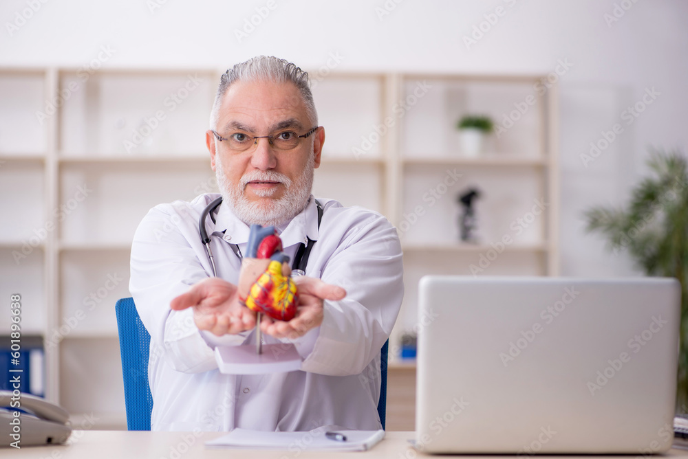 Old male doctor cardiologist working in the clinic Old male doctor cardiologist working in the clinic