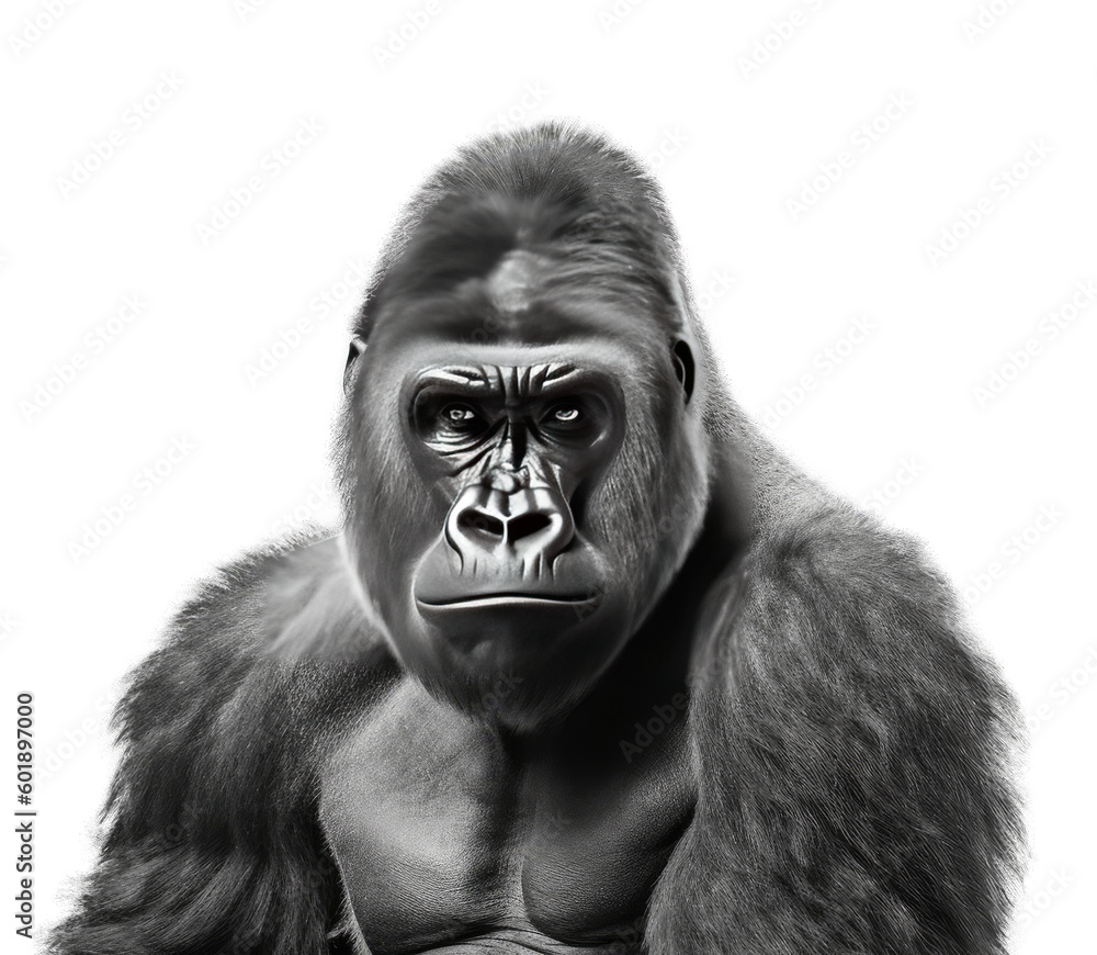 Gorilla Face Shot Isolated on Transparent Background - Generative AI
