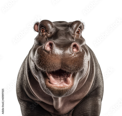 Happy Hippopotamus Face Shot Isolated on Transparent Background - Generative AI  © RenZen