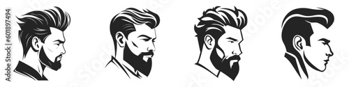 Beautiful man profile set logo, icon. Vector outline silhouette on white background