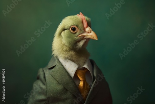 Anthropomorphic chick dressed in a suit like a businessman. business concept. AI generated, human enhanced