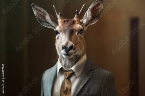 Anthropomorphic deer dressed in a suit like a businessman. business concept. AI generated, human enhanced