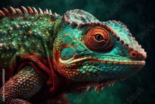 Reptile close-up on a blurred background of nature. AI generated  human enhanced