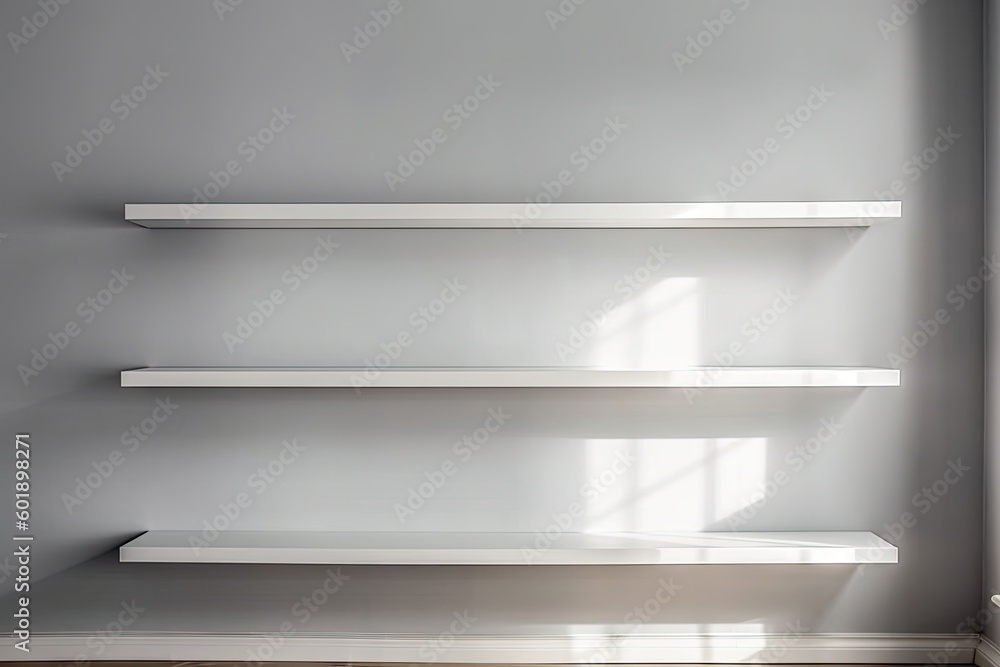white wall shelf that is empty. Generative AI white wall shelf that is empty. Generative AI