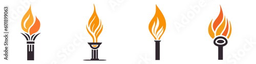 Icons, logo torch with flame isolated on white background. vector set