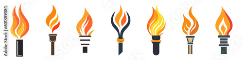 Icons, logo torch with flame isolated on white background. vector set