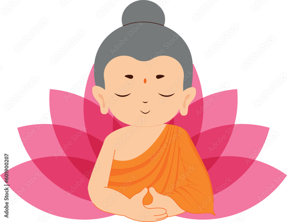 Monk in Lotus Flower Illustration Monk in Lotus Flower Illustration