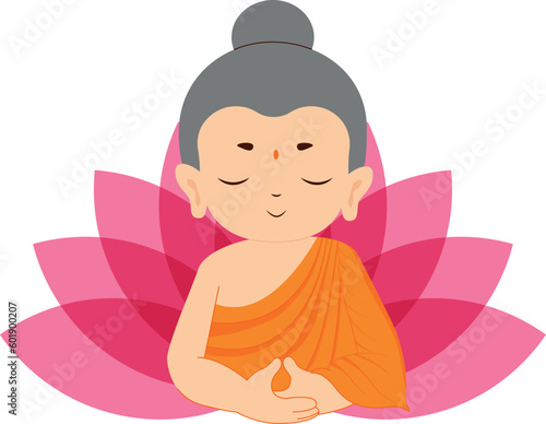 Monk in Lotus Flower Illustration 