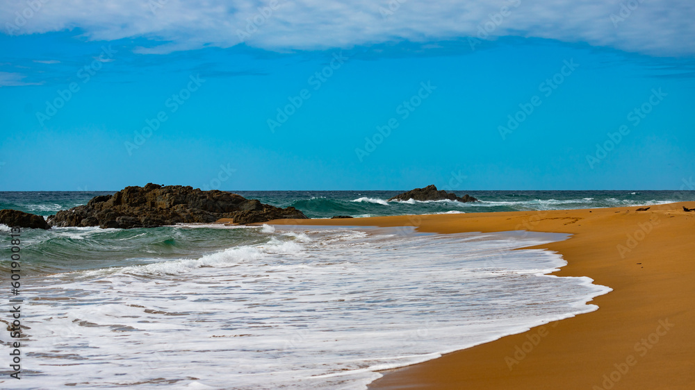 panorama of beautiful beach on the coast of pacific in deepwater national park near agnes water in queensland, australia panorama of beautiful beach on the coast of pacific in deepwater national park near agnes water in queensland, australia