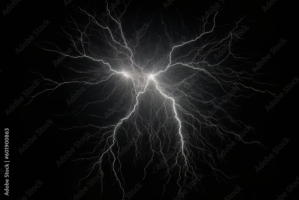 Lightning strike on black background stormy sky made with generative AI Lightning strike on black background stormy sky made with generative AI
