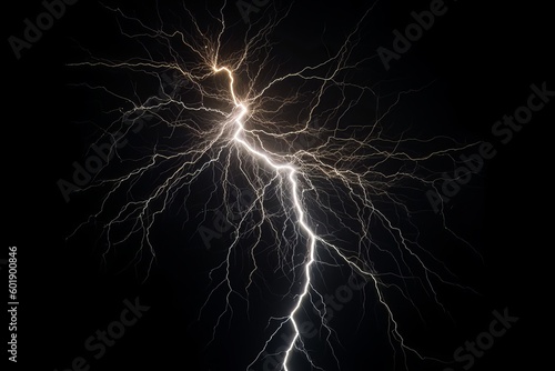 Lightning strike on black background stormy sky made with generative AI