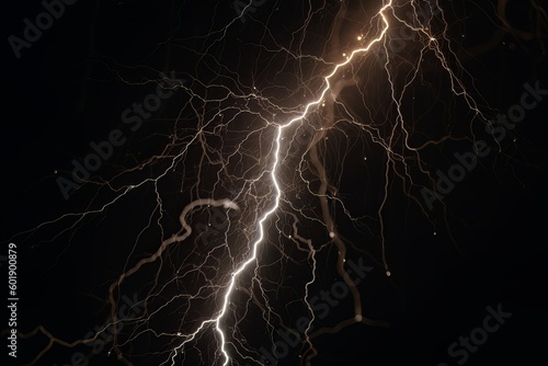 Lightning strike on black background stormy sky made with generative AI