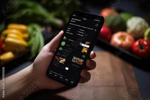 Photographie grocery shopping app on smartphone  Generative AI