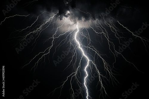 Lightning strike on black background stormy sky made with generative AI