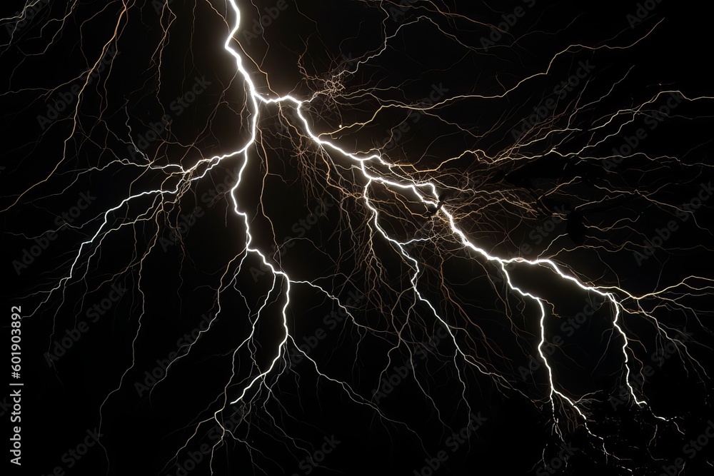 Lightning strike on black background stormy sky made with generative AI Lightning strike on black background stormy sky made with generative AI