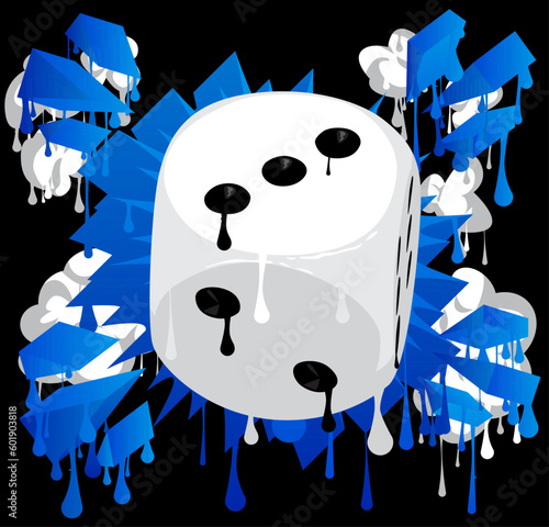 Dice painted as Graffiti. Abstract modern street art decoration, luck and board game concept performed in urban painting style.