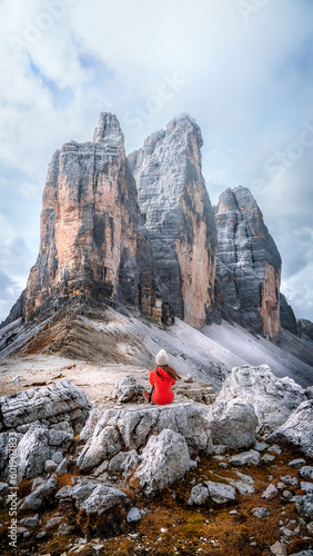 hiker on the top of mountain