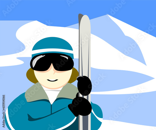 Skier holding skis on ski slope