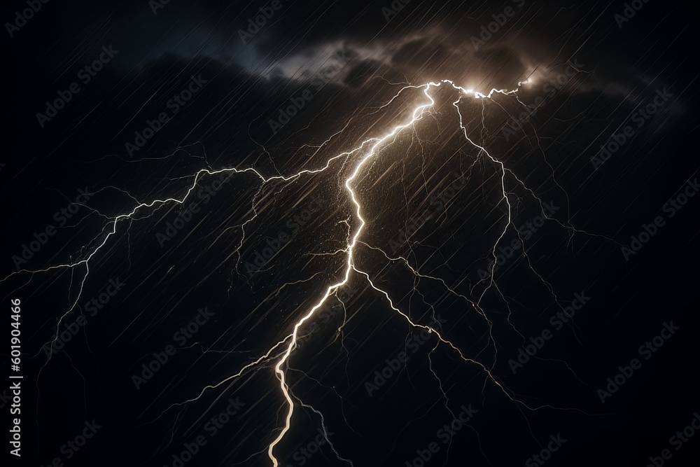 Lightning strike on black background stormy sky made with generative AI Lightning strike on black background stormy sky made with generative AI