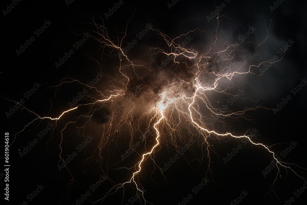Lightning strike on black background stormy sky made with generative AI Lightning strike on black background stormy sky made with generative AI