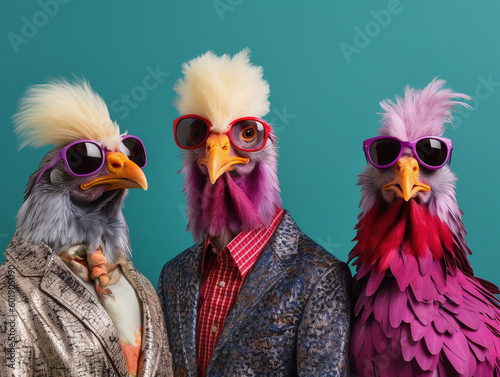 Popstar Chickens in a Fashionable and Vibrant Group Photo   Generative AI © Nathan Hutchcraft