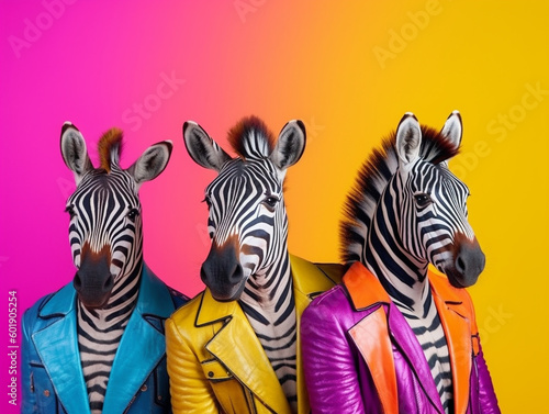 Popstar Zebras in a Fashionable and Vibrant Group Photo   Generative AI
