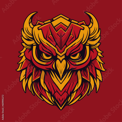 Owl Head Mascot Logo Gaming and Sports Red and Yellow Devil Style