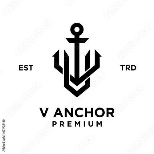 v Anchor letter initial design icon logo