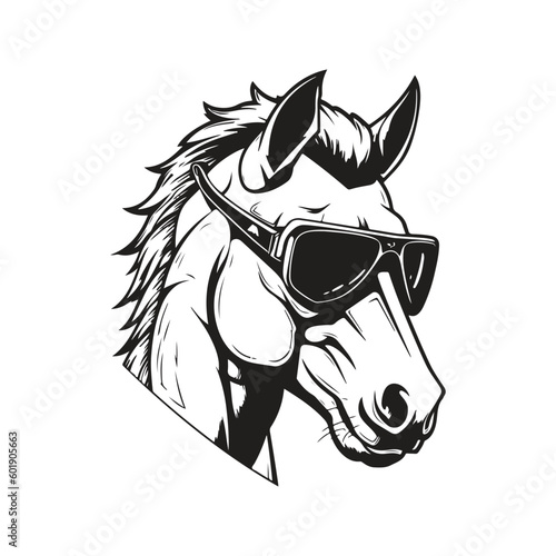 colt wearing sunglasses, vintage logo line art concept black and white color, hand drawn illustration