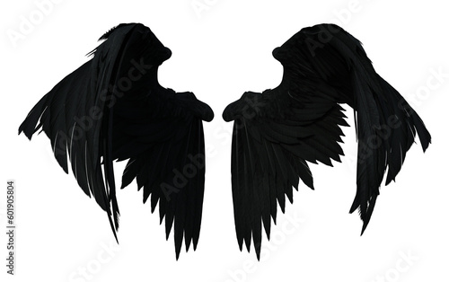 3d rendering black fantasy angel wings isolated photo