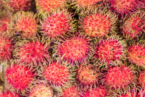 Rambutan, Red peel of rambutan, Thai fruits in the market