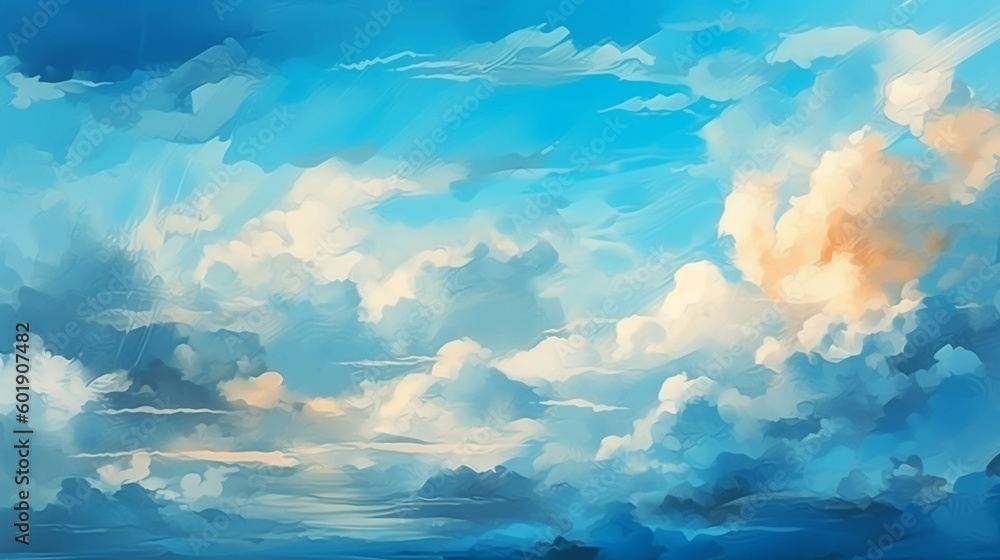 Watercolor illustration of blue sky and clouds. AI Generative