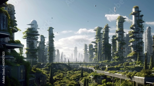 Future smart city skyline panorama scene Futuristic. Futuristic eco cityscape creative. AI Generative