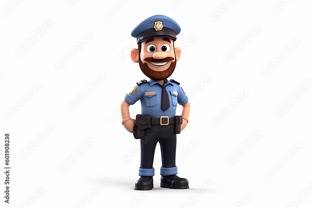 3d render, cartoon character smile policeman white background Generative AI.
