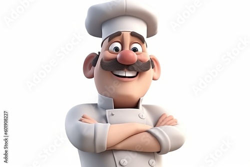 3d render, cartoon character smile old man chef  white background Generative AI.