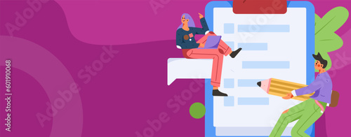 Invite friends to conduct questionnaire survey flat vector concept operation hand drawn illustration
