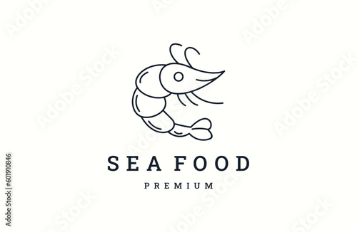 Seafood restaurant, shrimp, logo vector design line style .