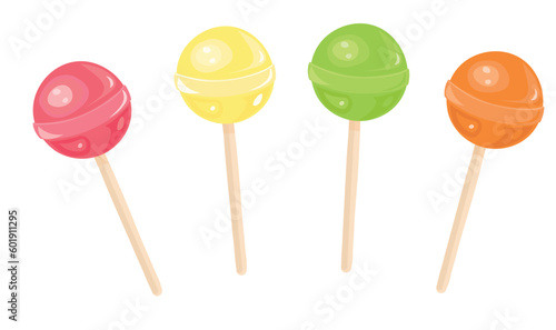 Round lollipop vector set. Colorful candy on stick flat vector. Sweet lollipop vector set  in cartoon style.