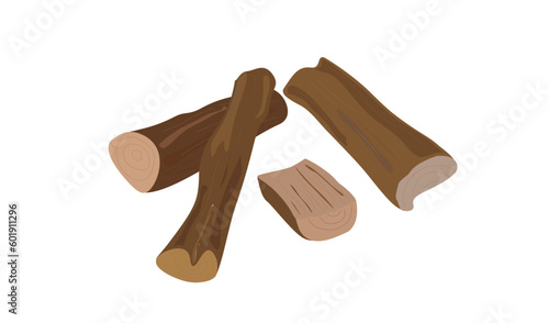 Cartoon wood log vector illustration. Wooden log, timber and trunk. Burning material, natural eco material for burning, heating. Tree trunks. Firewood. Wood vector.