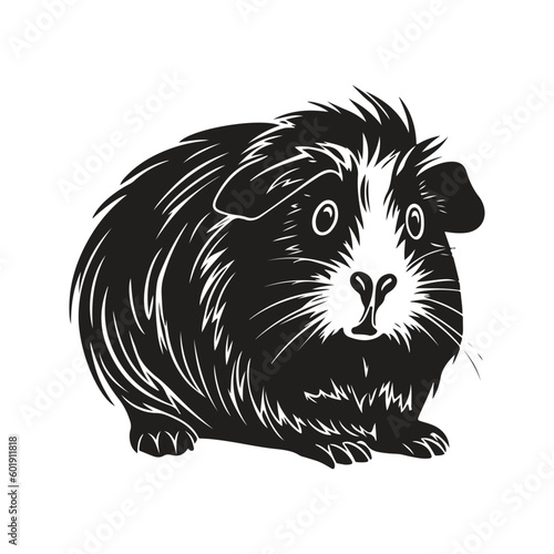 guinea pig, vintage logo line art concept black and white color, hand drawn illustration