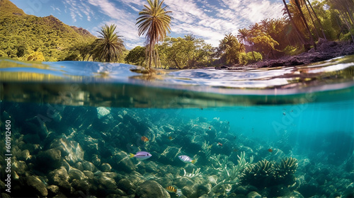 Transparência da água do mar em uma paisagem paradisíaca criado por IA