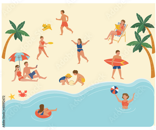 夏の海　ビーチで楽しむ人々